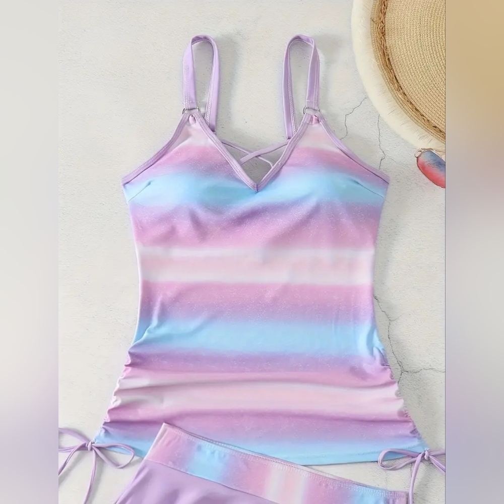 New, Ombre gradient colorful tankini top swimsuit bathing suit womens large